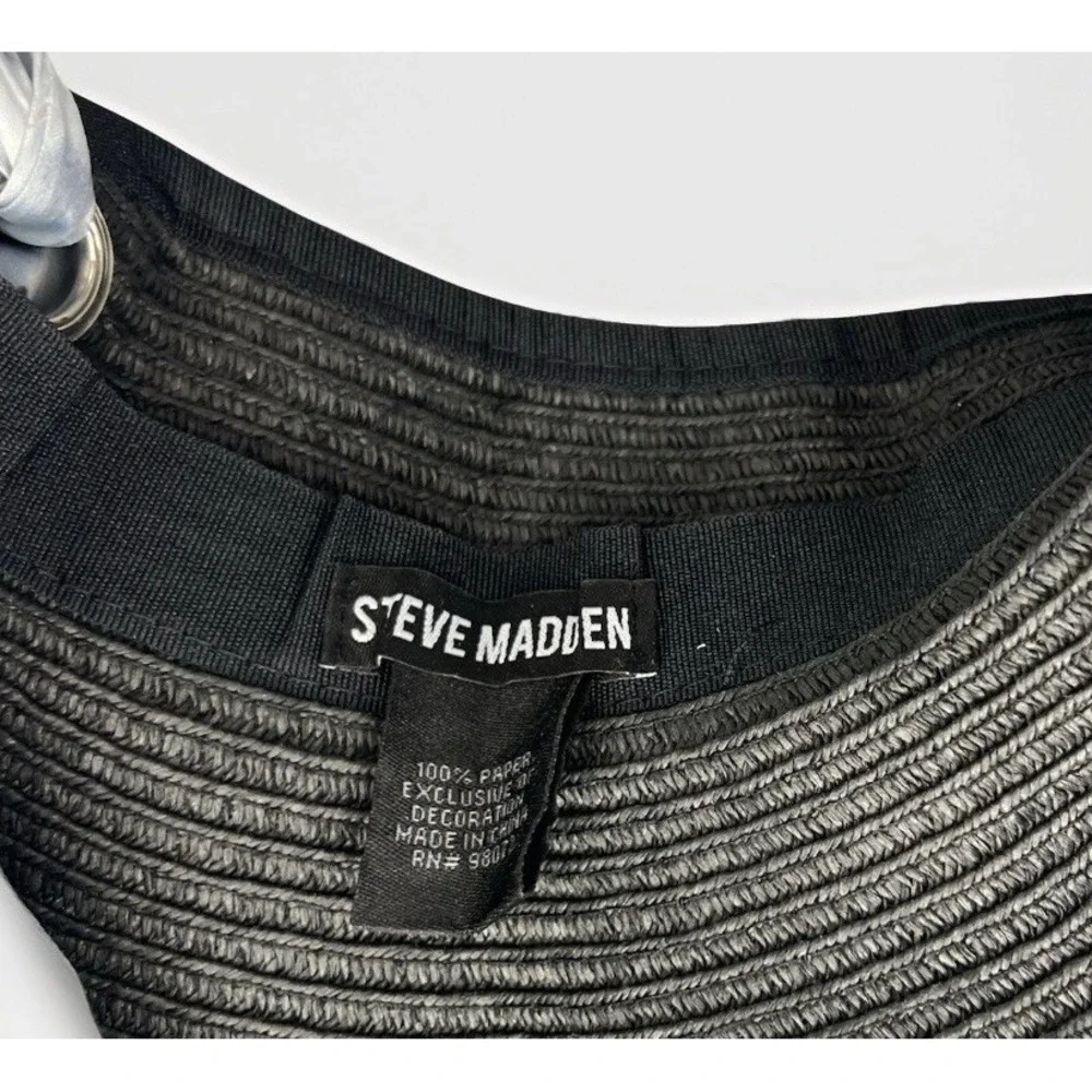 Steve Madden Womens‎ Black Wide Brim Sun Visor Hat Tie Dye Bow Adjustable Chic